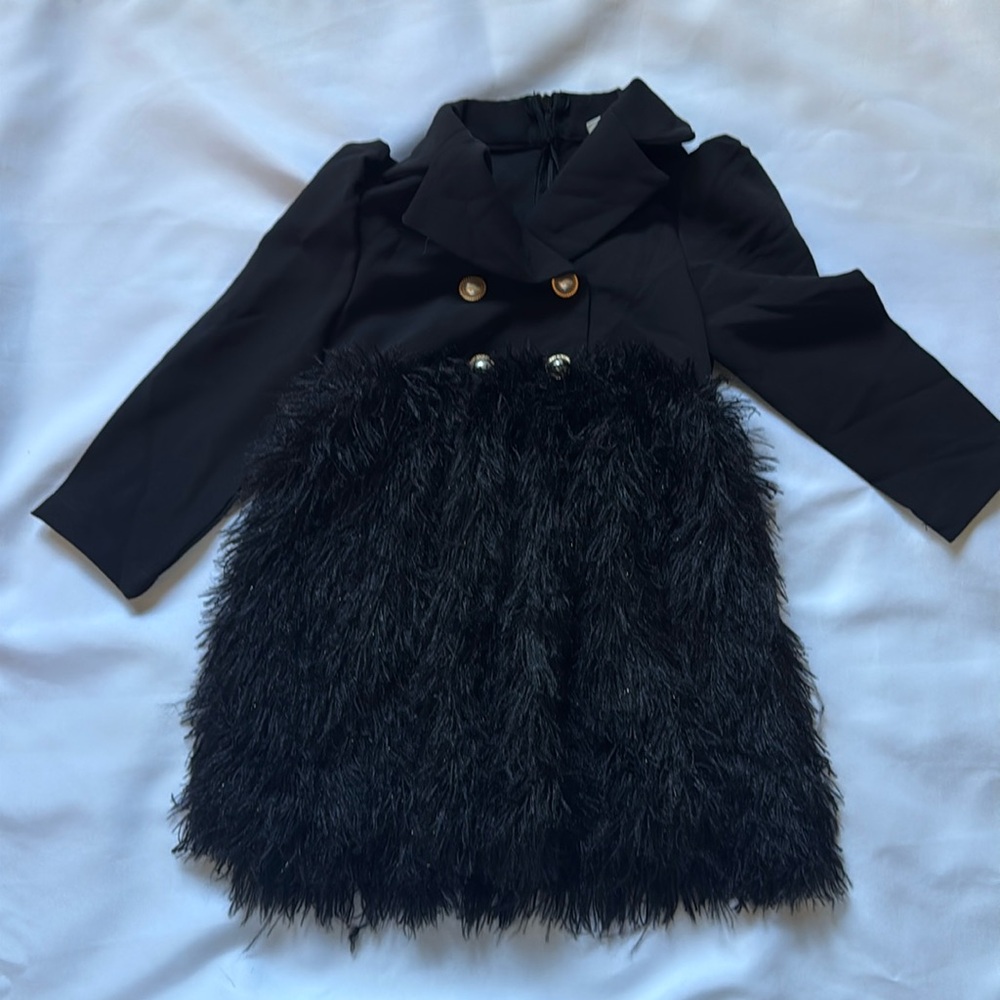 Black collared button holiday toddler dress